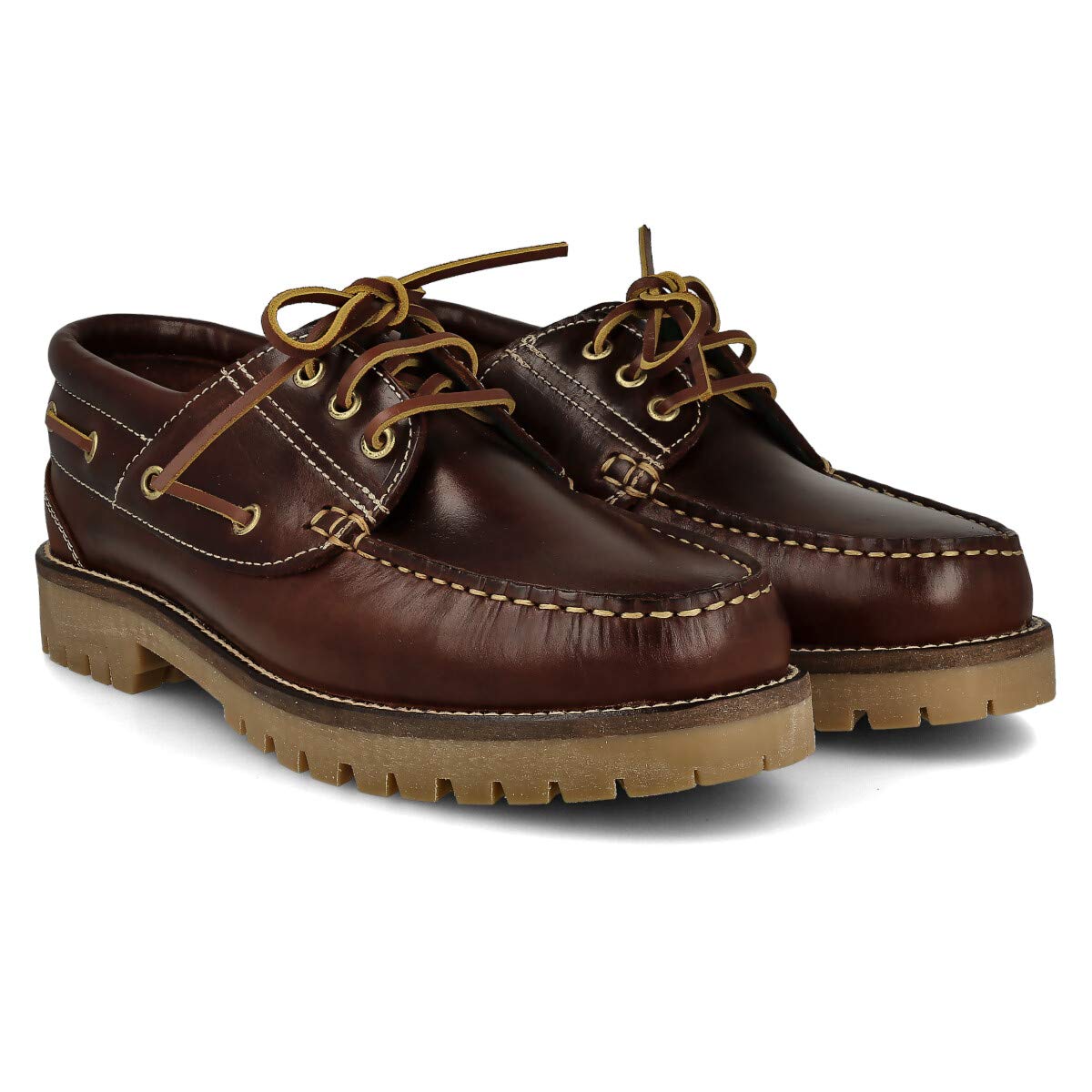 Zapatos Náuticos Timber de Piel Seahorse Engrasada Hombre 3-Ojales Piso Goma Caramelo Negro