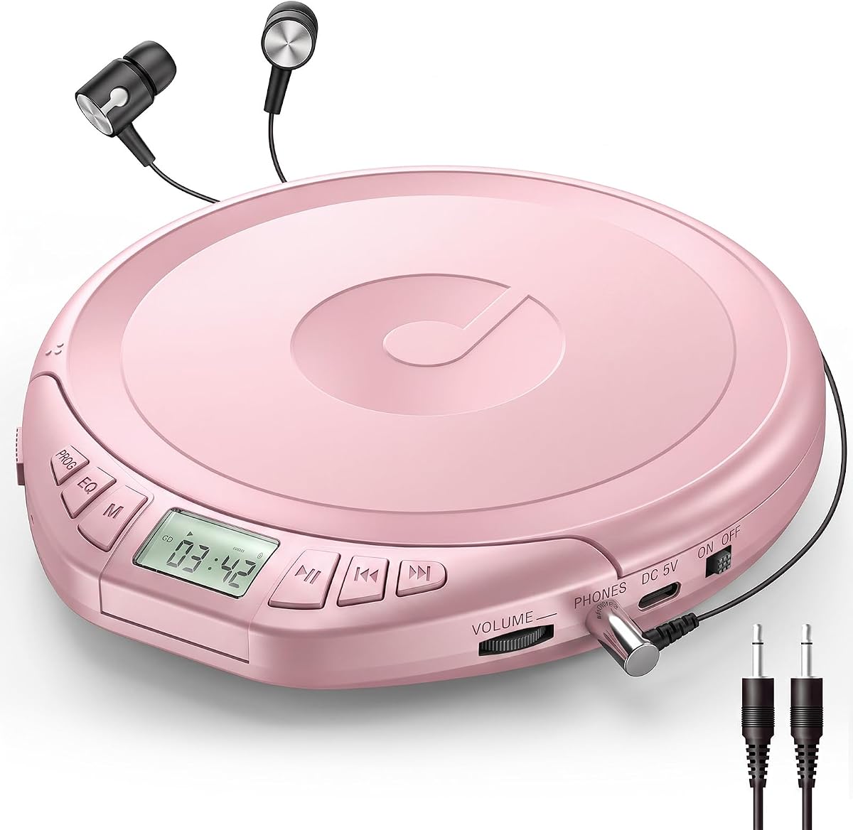 Gueray CD Player Portable with Earphones, CD Discman AUX Cable for Car Home | Personal Discman CD player,PROG memory, CD-R/RW MP3/WMA, Anti-skip shockproof protection, A-B repeat,LCD display