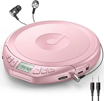 Gueray CD Player Portable with Earphones, CD Discman AUX Cable for Car Home | Personal Discman CD player,PROG memory, CD-R/RW MP3/WMA, Anti-skip shockproof protection, A-B repeat,LCD display