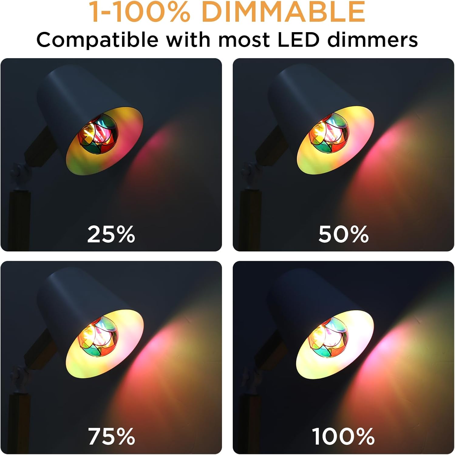Dimmable Stained Glass LED Light Bulb, 3.5W E26 Base A19/A60 Festive Atmosphere Color Bulb, for Home Light, Party, Festive Decoration, 2 Pack