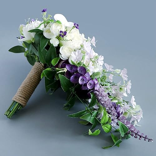 Miniatura 4 de Ramos de boda en cascada para novia, lila, morado y blanco, ramos de boda para novia, dama de honor, ceremonia rústica, decoración de aniversario