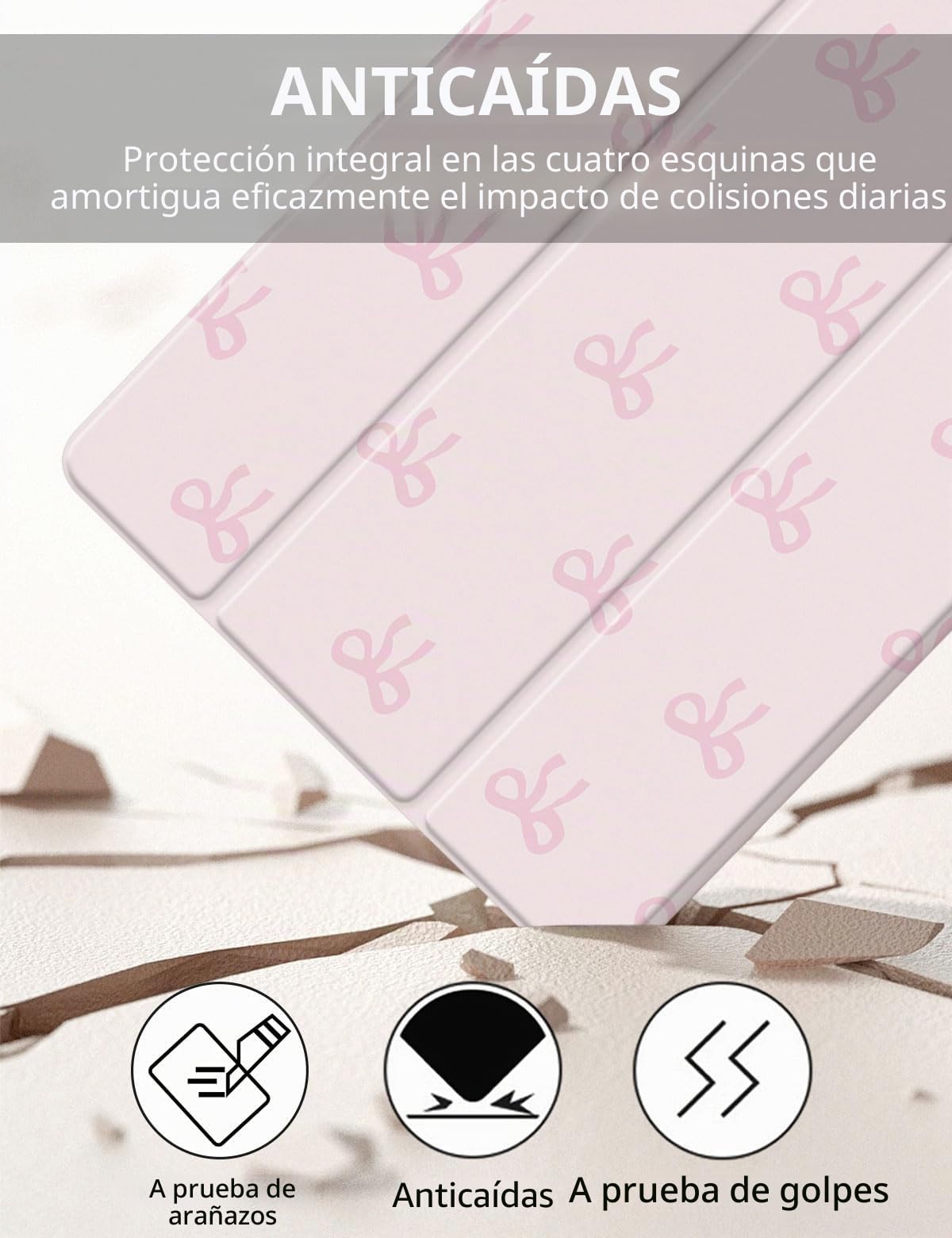 Funda para iPad 6./5. Generación 2018/2017, Funda para iPad 9,7 cm con soporte para lápiz, Bonito patrón de lazo de arco desplegable con soporte con protección contra arañazos, Funda protectora