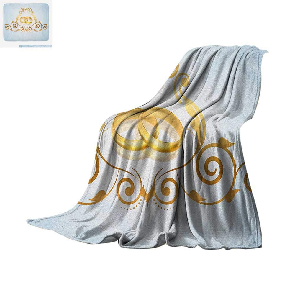 Wedding Warm Microfiber All Season Blanket Vintage Style Victorian Ornaments on Blue Backdrop Rings Classical Celebration Summer Quilt Comforter 60"x50" Pale Blue Gold