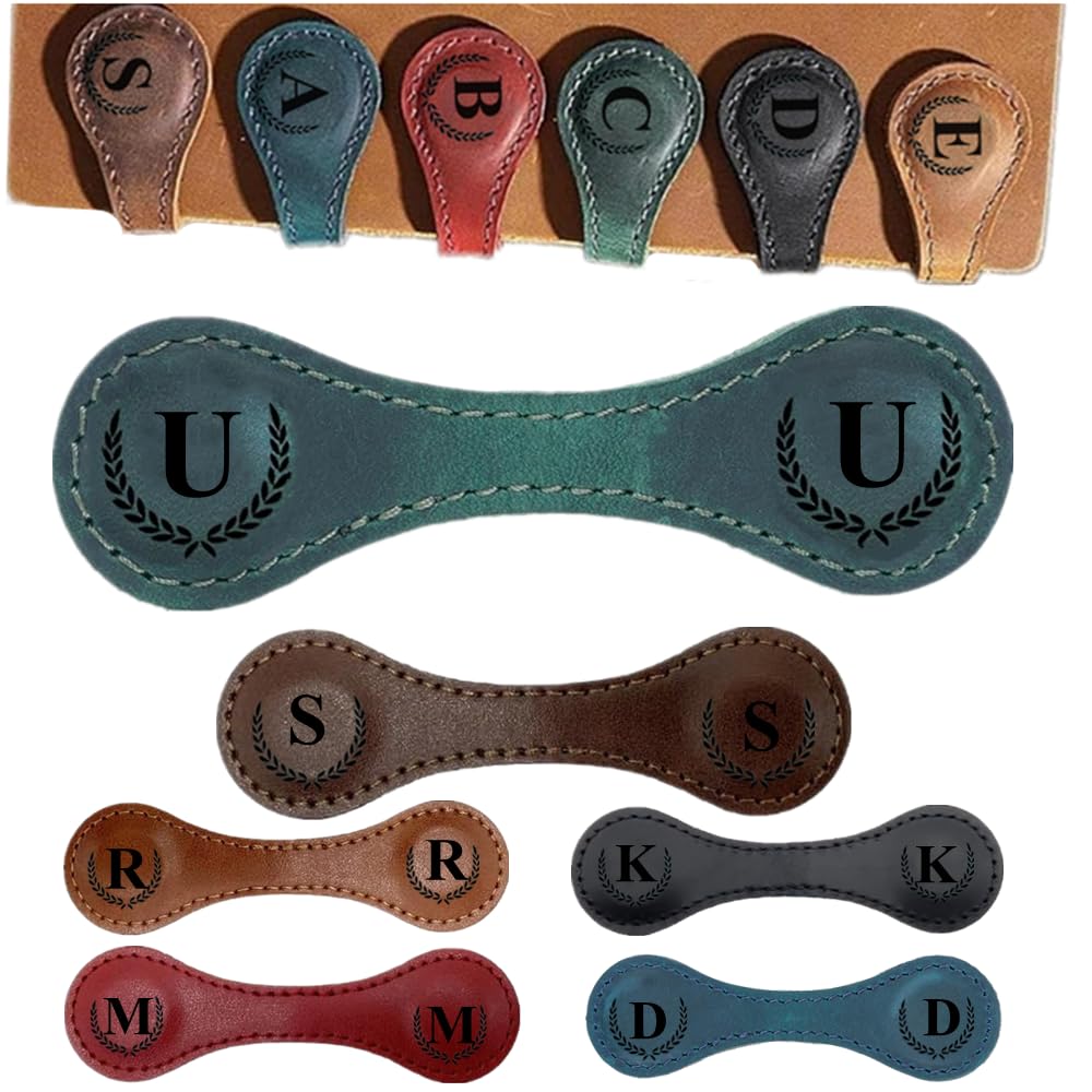 Personalised Magnetic Leather Bookmarks, Custom Engraved, Multifunctional Letter Bookmarks, Initial Gift for Book Lovers, Readers, Women (Green, G) โ image 1