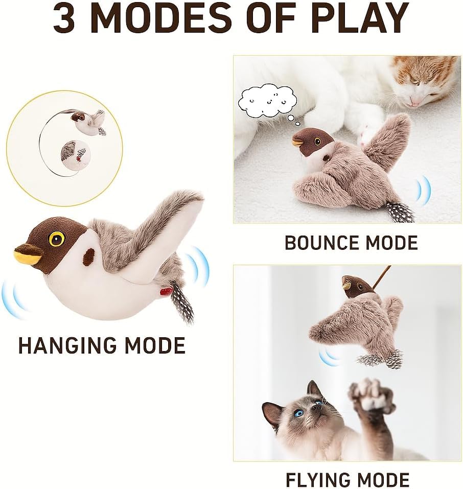 Interactive Cat Toy Flapping Bird, Lifelike Sandpiper with Chirp Sound, Touch Activated Catnip Bird Toy - Image 4