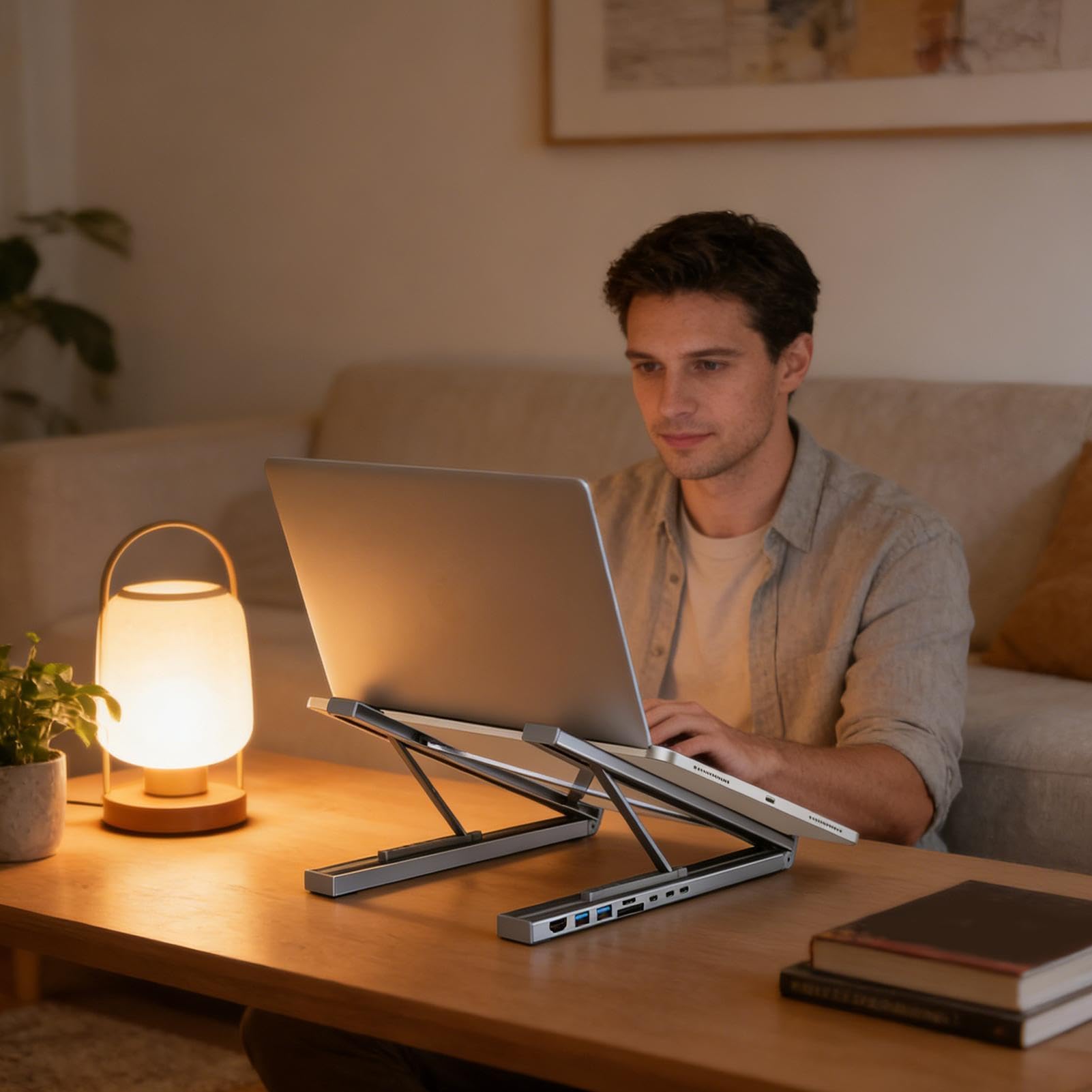Supporto Portatile per Notebook con Docking Station Hub 8-in-1 e Rialzo per | Trasferimento Dati a 5 Gbps, Supporto Pieghevole per Computer Portatile con Porte USB per Scrivania, Casa, La