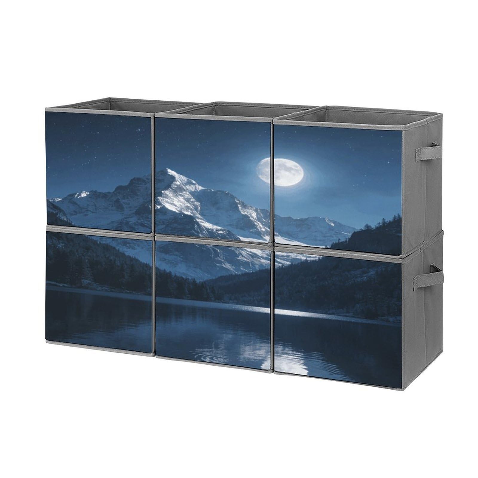 Fodpand Style Mountain Moonlight Cube Bins With Double Handles,Set Of 6 Cube Organizer, Stackable And Foldable Storage Bins For Organization, Closet, Shelves, Offices