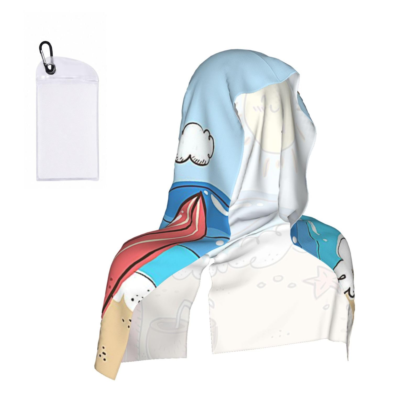 EZDLOWVBA Summer Lotus Print 2 Pack Cooling Hoodie Towels,Sports Headscarf, Neck Wrap Scarf,Breathable Cooling Towel For Neck And Face, Travel, Swimming, Training