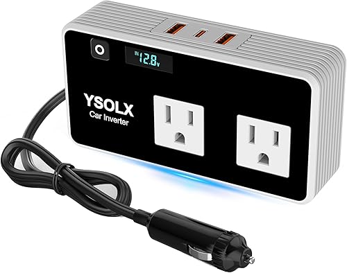 Miniatura 8 de YSOLX Inversor de corriente de coche de 200 W de 12 V a 110 V para vehículos, adaptador de enchufe de coche con 4 cargadores rápidos USB, cargador