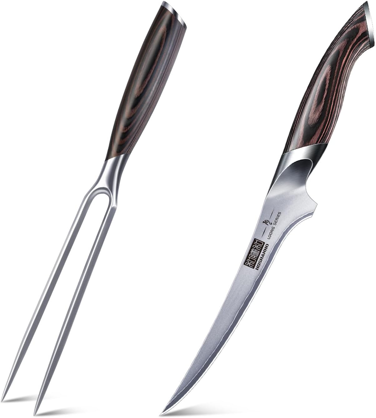 HOSHANHO Meat Fork 7 Inch & Fillet Knife 7 Inch, Professional Japanese High Carbon Stainless Steel Fish Knives for Meat Poultry Cutting