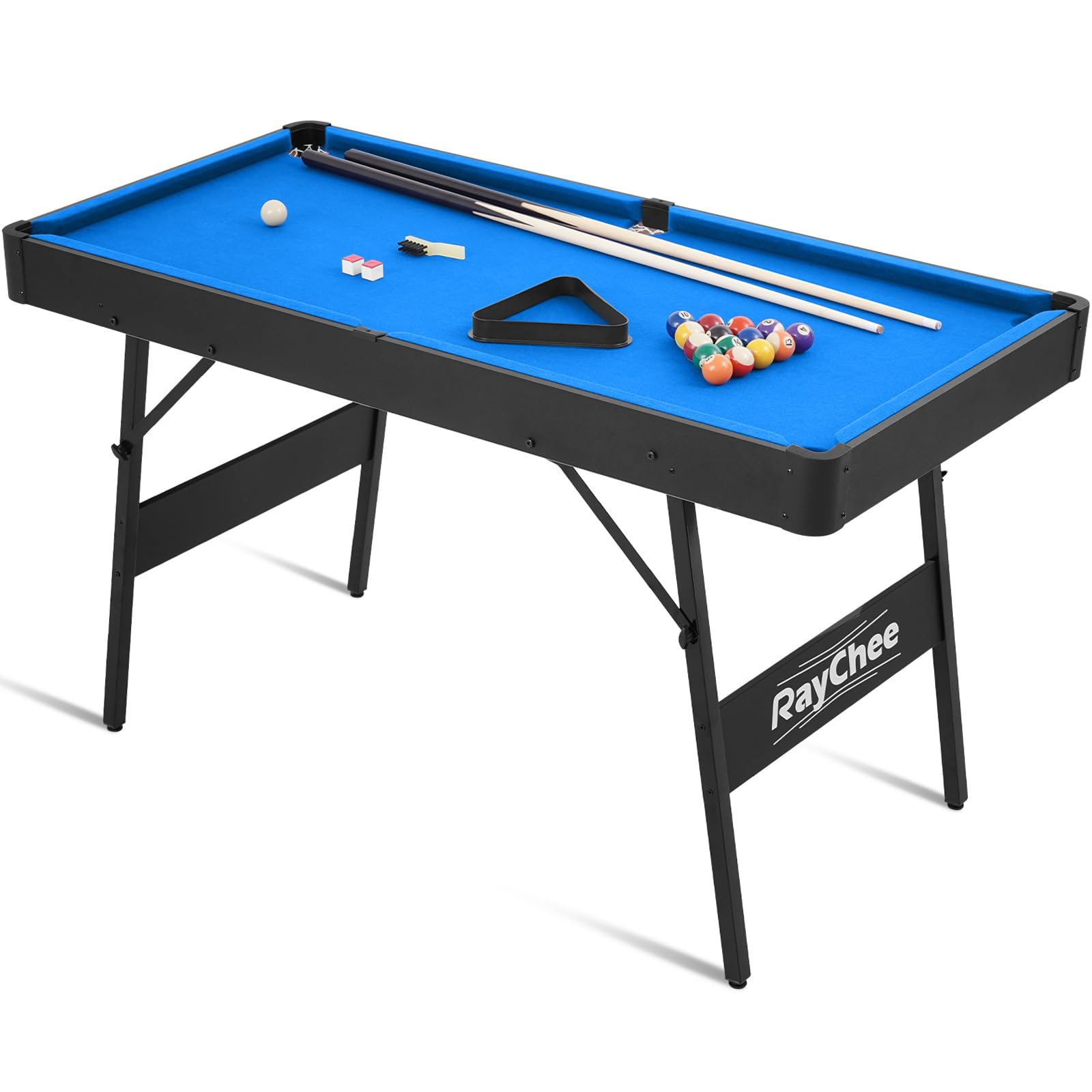Folding Pool Table, Portable Billiard Game Tables for Kids and Adults, Mini Pool Table with Locking Legs, Adjustable Feet, Balls, Cues, Triangle, Chalk, Brush