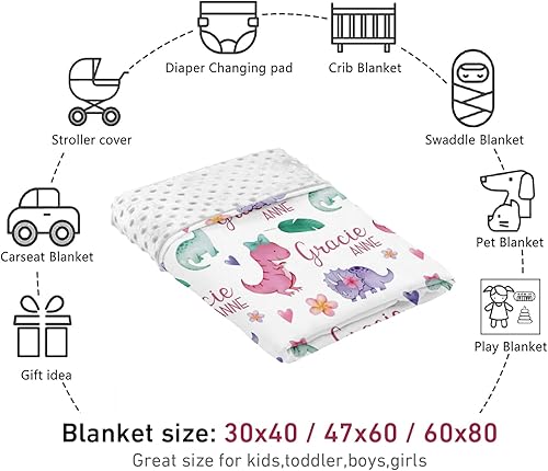 Miniatura 8 de Manta de doble capa para bebé con nombre personalizado, estampado de dinosaurio rosa, manta de ropa de cama personalizada para Halloween, para