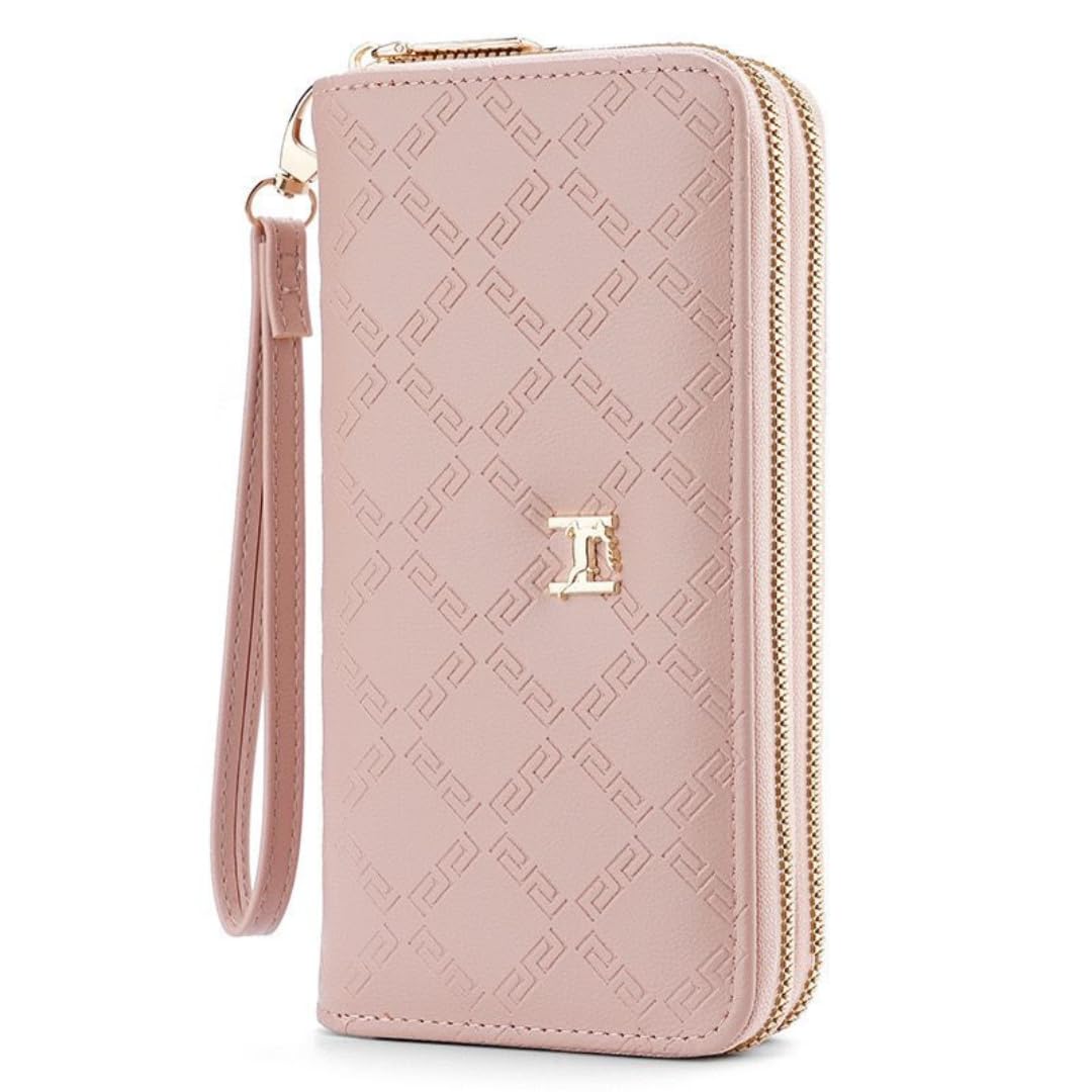 flymann Women Wallet Double Zipper Long Purse | Cash, Mobile Phone, Credit Card Holder for Ladies and Girls, Large Capacity (Pink)-picture-54