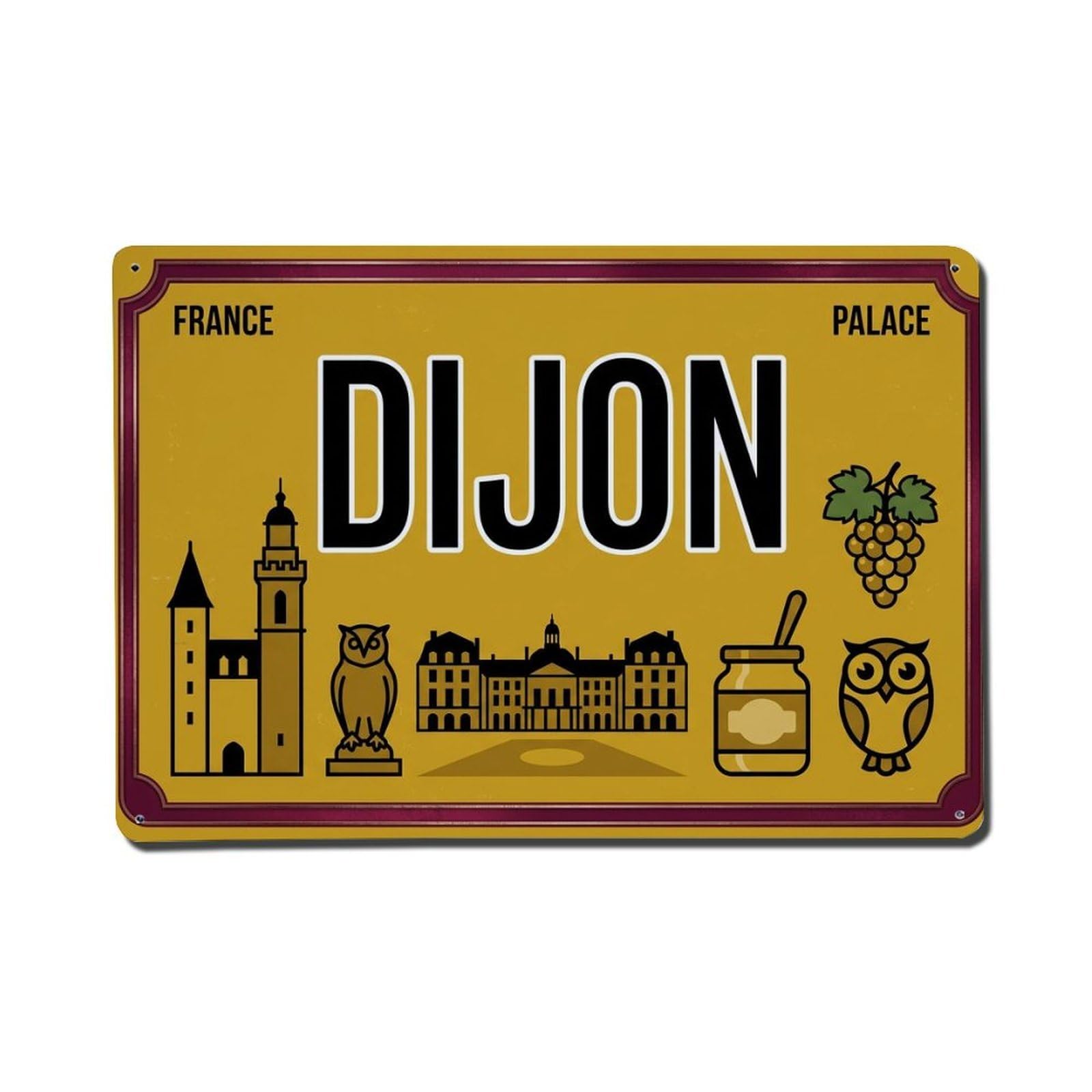 Xanthor Style Vintage Travel Dijon Palace Mustard Owl Metal Tin Sign