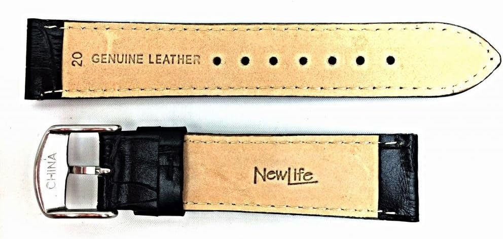 NewLife 20mm Black Genuine Leather Watchband | Square Alli Croco Grain, Medium Padded Replacement Wrist Watchstrap that brings to Any Watch (Mens Standard Length)