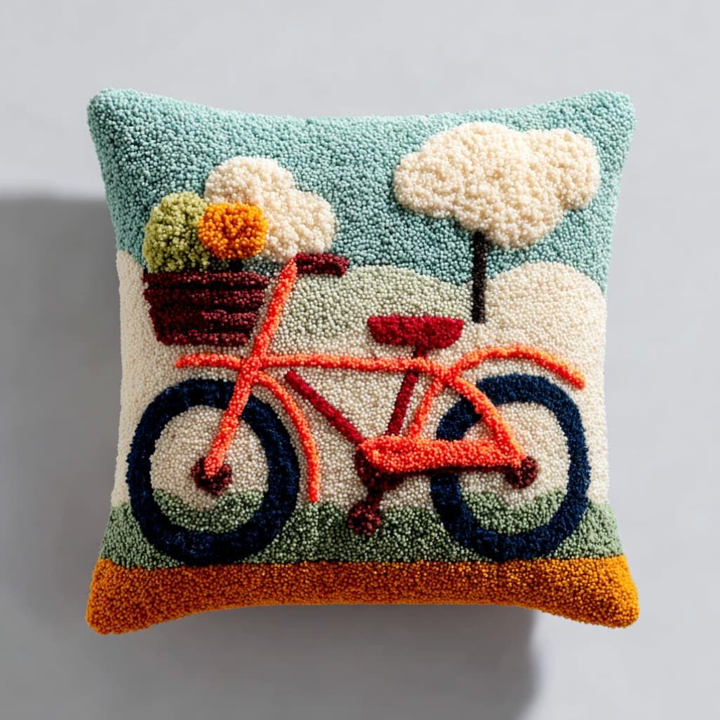 AxiangziK Latch Hook Cushion Kits for Beginners,Cartoon Bicycle
