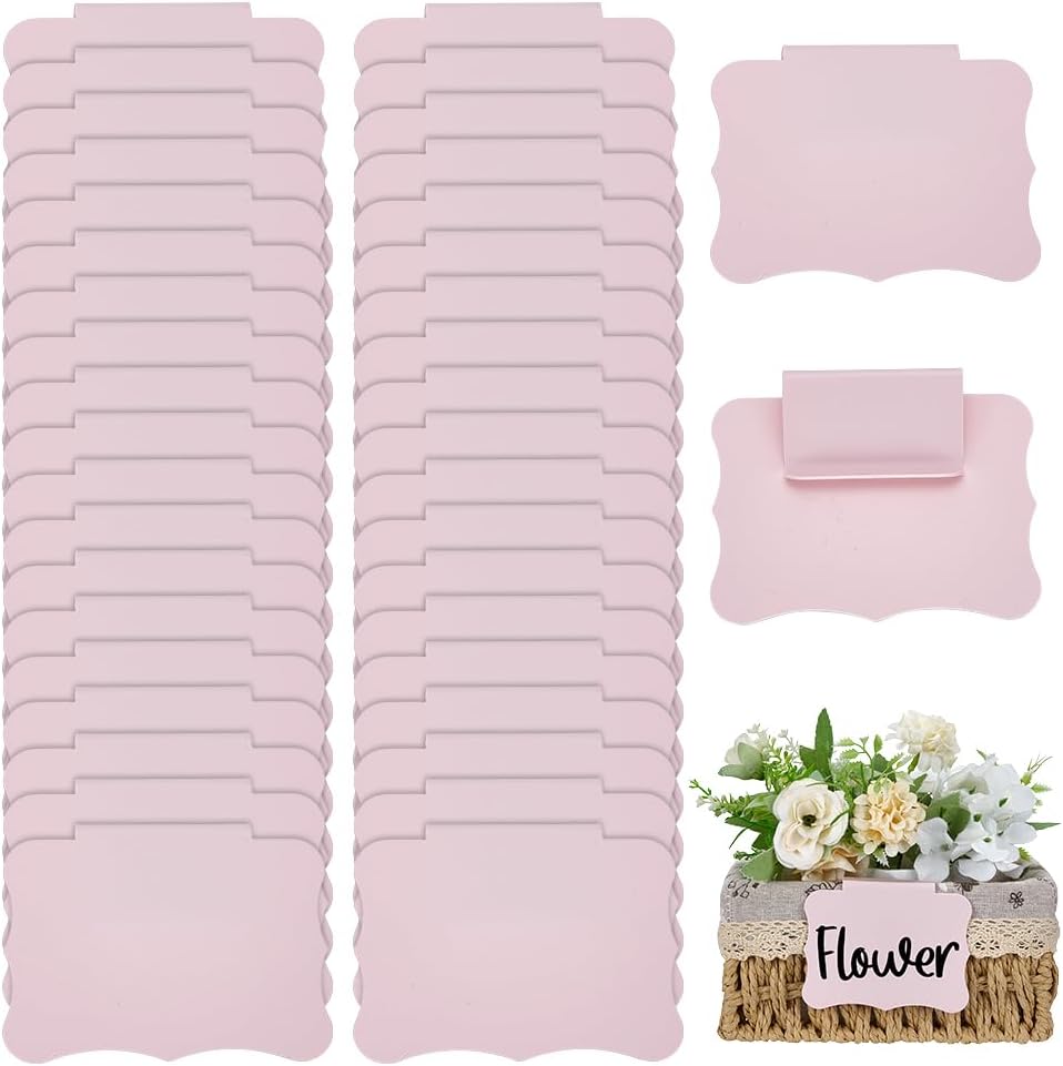 FINGERINSPIRE 40 Pcs Pink Basket Labels Clip On 2.75x3.54inch PVC Hanging Erasable Tags Wave Border Design Removable Bin Labels Clip On for Organizing Baskets Shelves and Home Office Retail Use