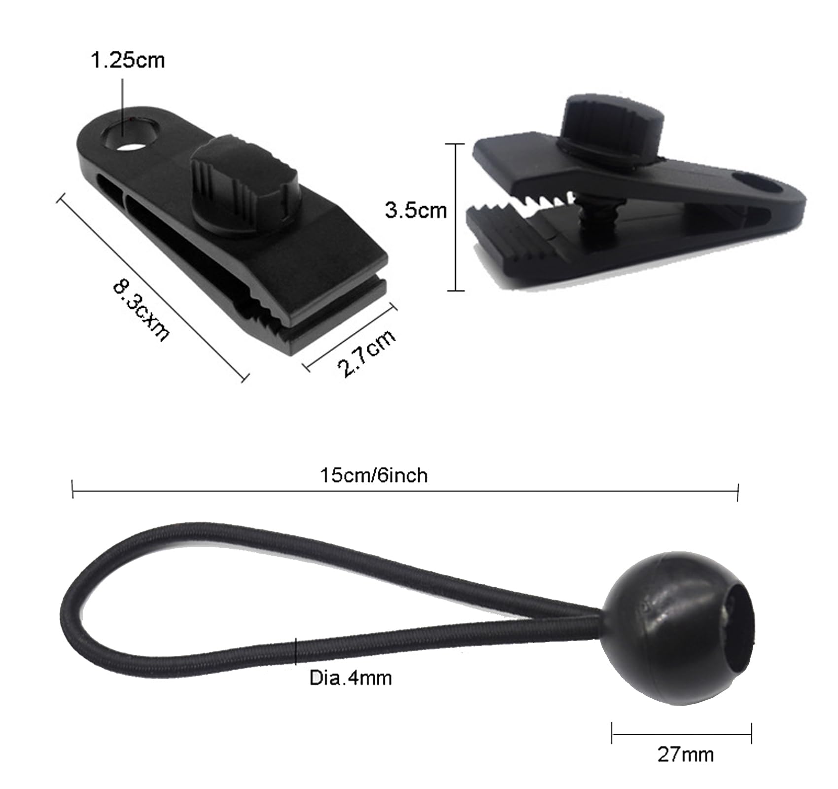 10PCS Heavy Duty Outdoor Camping Tarp Clips with 10PCS Elastic Rope, Tent Clips, Tarp Clamps for Awnings Caravan Car Truck Swimming Pool Boat