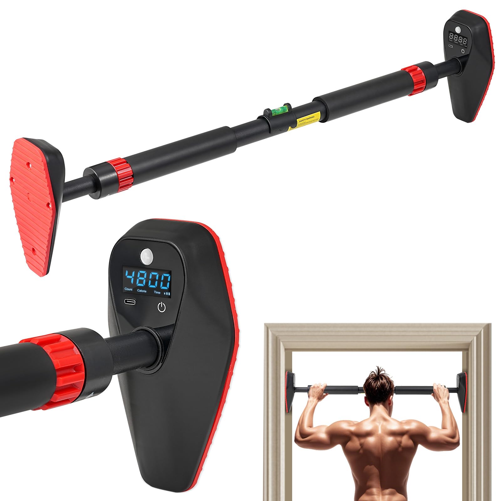 Pull Up Bar for Doorway, Door Frame Chin Up Bar without Screw Exercise Bars for Home Workouts Strength Training Adjustable Pull-up Bars with Smart