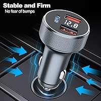 Vista 6 de Cargador de coche USB C de 72 W, 3 puertos 12 V cargador USB Dual QC3.0 y 36W PD adaptador de cargador de coche rápido de metal con voltímetro LED