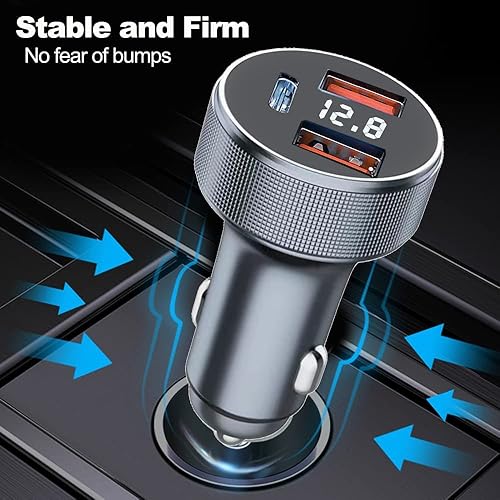 Miniatura 6 de Cargador de coche USB C de 72 W, 3 puertos 12 V cargador USB Dual QC3.0 y 36W PD adaptador de cargador de coche rápido de metal con voltímetro LED