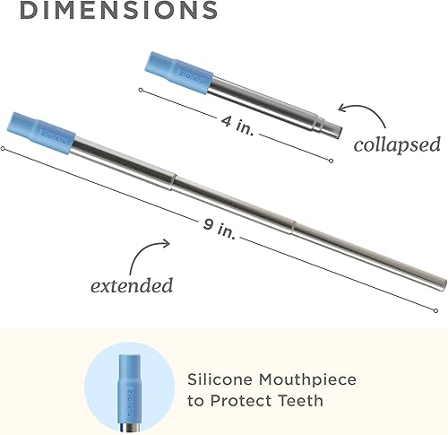 Miniatura 3 de ZOKU Pajita de metal reutilizable con estuche para viajes, color azul, popote plegable de acero inoxidable con punta de silicona y cepillo