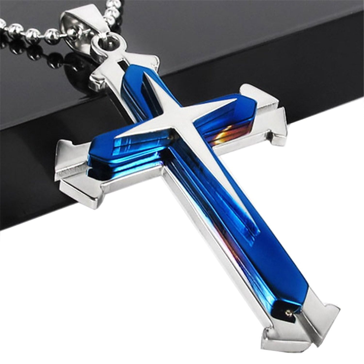 Brave TourMen Titanium Steel Cross Necklace (blue-2)