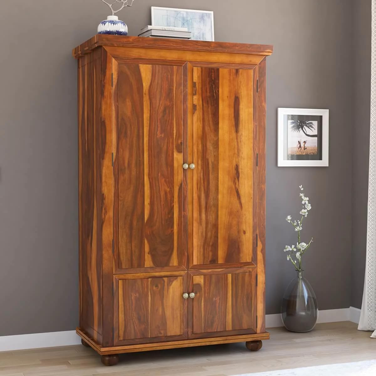 DEMIWALL Solid Sheesham Wood 4 Door Wardrobe for Bedroom | Wooden Four Door Almirah with Multiple Shelves Storage for Home | Cupboard Organiser for Closet | Clothes Organizer | Rosewood, Natural-image-23