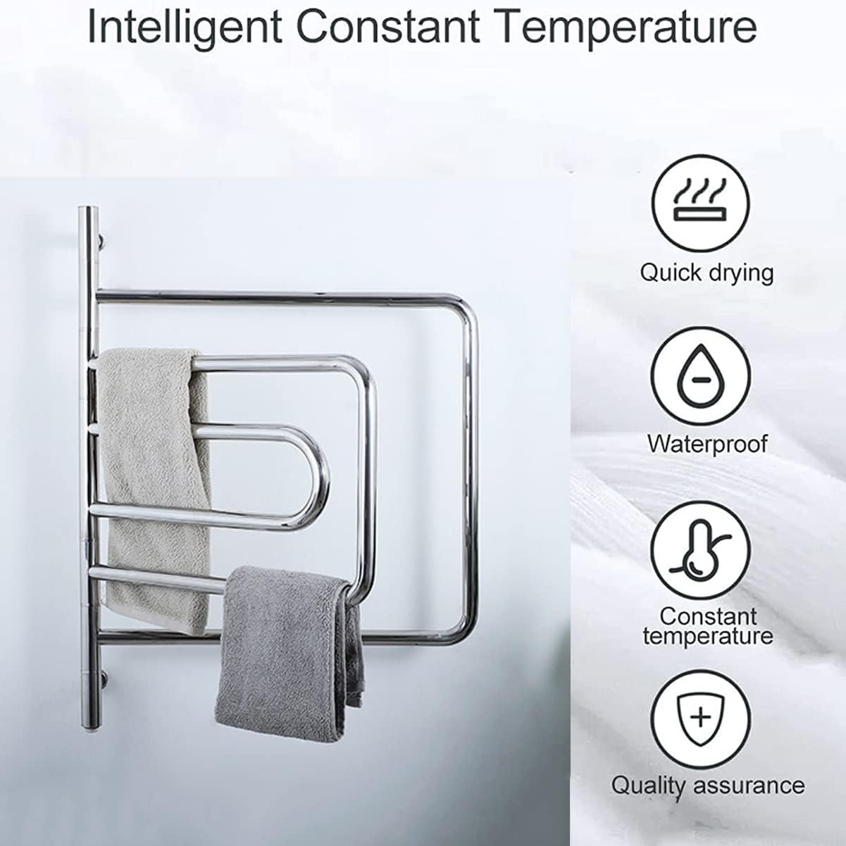 Swivel Large 4-Bar&6-Bar Plug-in/Hardwired Heated Towel Rack in Polished, Swivel Towel Warmer, Heated Towel Rack, Wall Mounted Hot Towel Racks, 304 Stainless Steel (Plug in, 6 Bars