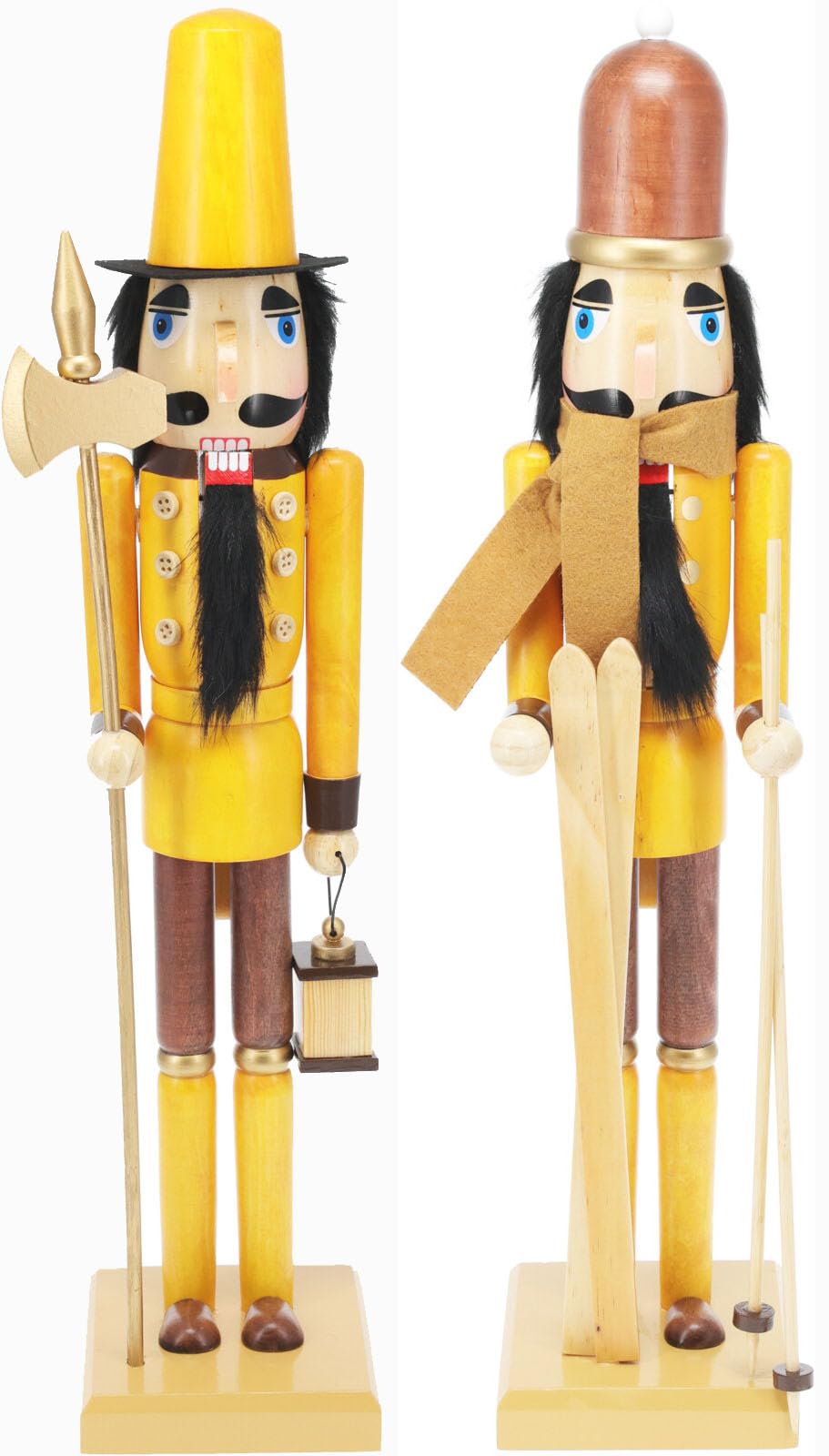 Muddy Hands Set of 2 Wooden Nutcrackers 50cm Tall - Large Handcrafted Christmas Figures with Ski & Lantern Accessories - Traditional Holiday Décor Ornaments
