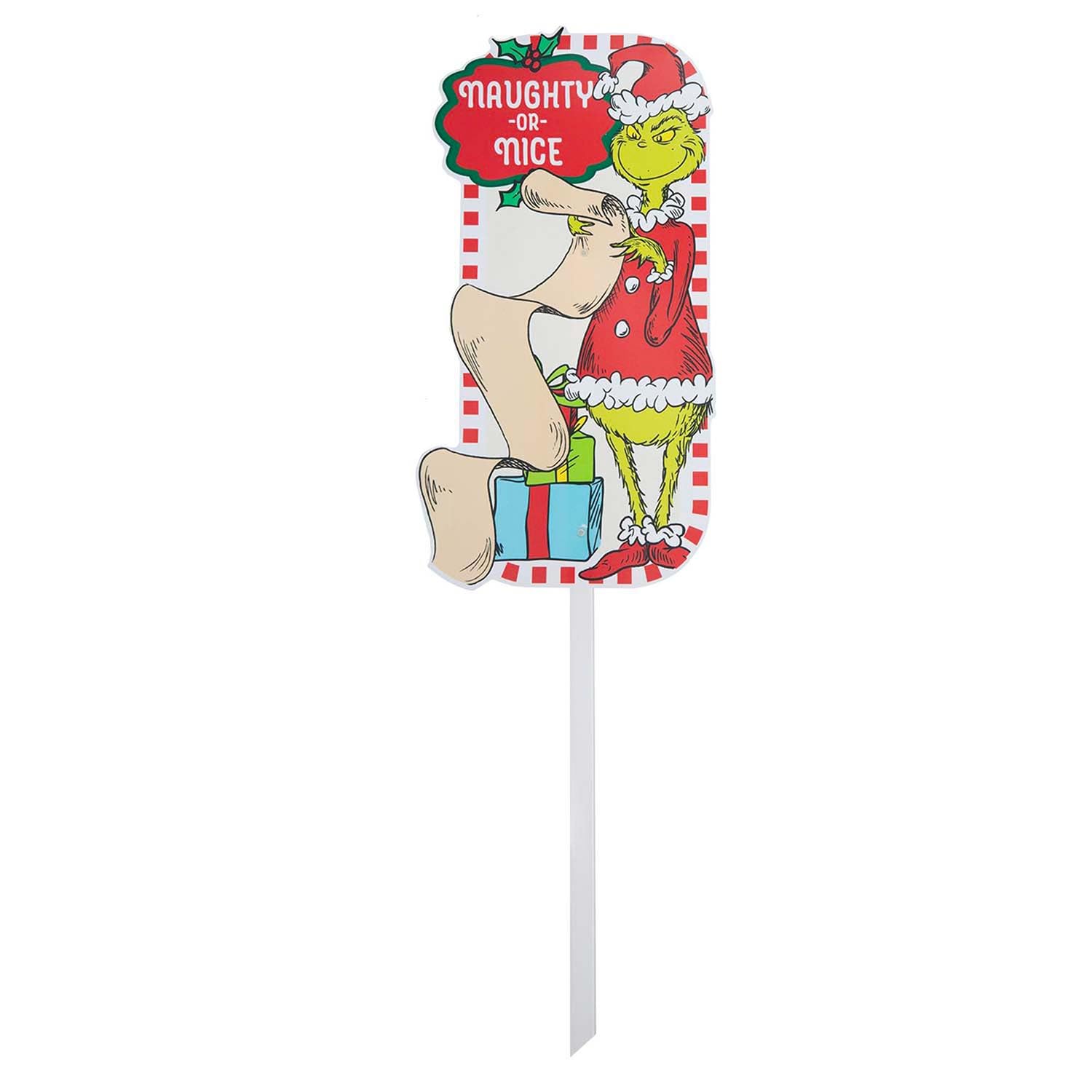 Vfm E-Store Green 9 Inch - Grinch Christmas Decorative Sign Festive Dr Seuss Xmas Theme - 43Cm X 23Cm Naughty Or Nice X 18 Pack