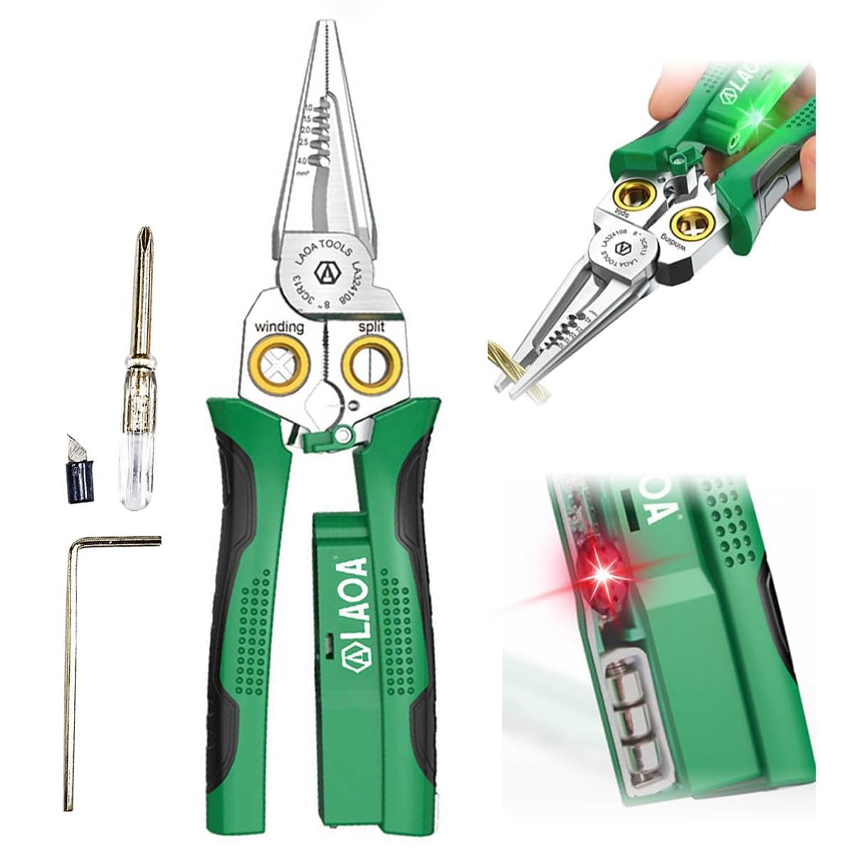 LAOA 8-in-1 Wire Stripper with Voltage Tester, Multifunction Electrician Pliers and Wire Cutter Tool, Electrical Hand Tool for Wire Cutting, Stripping, Splitting, Twisting and Home Repair