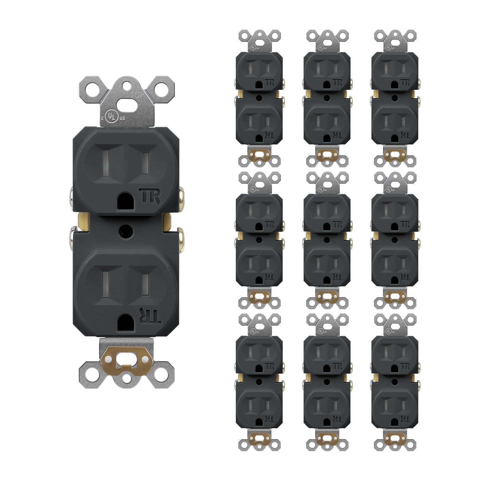10Pack Duplex Receptacle Outlet, Tamper Resistant 15 Amp Standard Electrical Outlets, Residential and Commercial Use, 15A 125V, UL Listed, Black