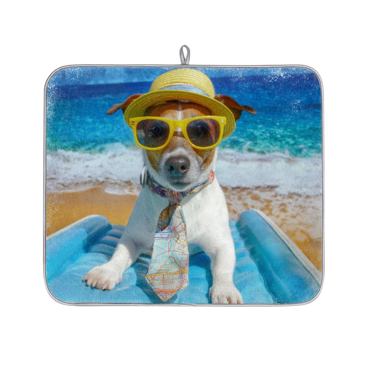 Dish Drying Mats for Kitchen Counter Beach Sungrasses Dog Drainer Rack Mat Super Absorbent Washable Dishes Drying Pad,18x16inch