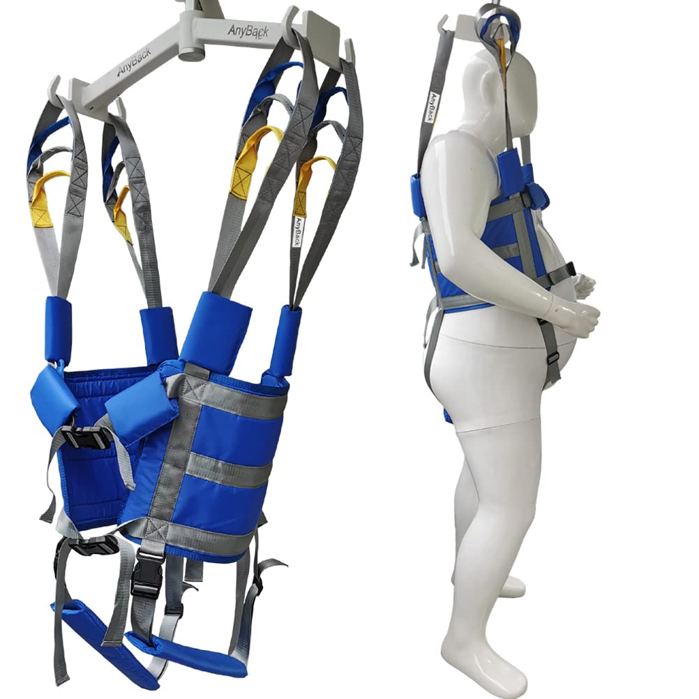 Patient Lift Sling Medical Transfer Aid Standing Belt Walking Strap Heavy Duty Carrier Fold Up Full Body Get Up Sit to Stand Assist for Elderly Senior AnyBack Blue