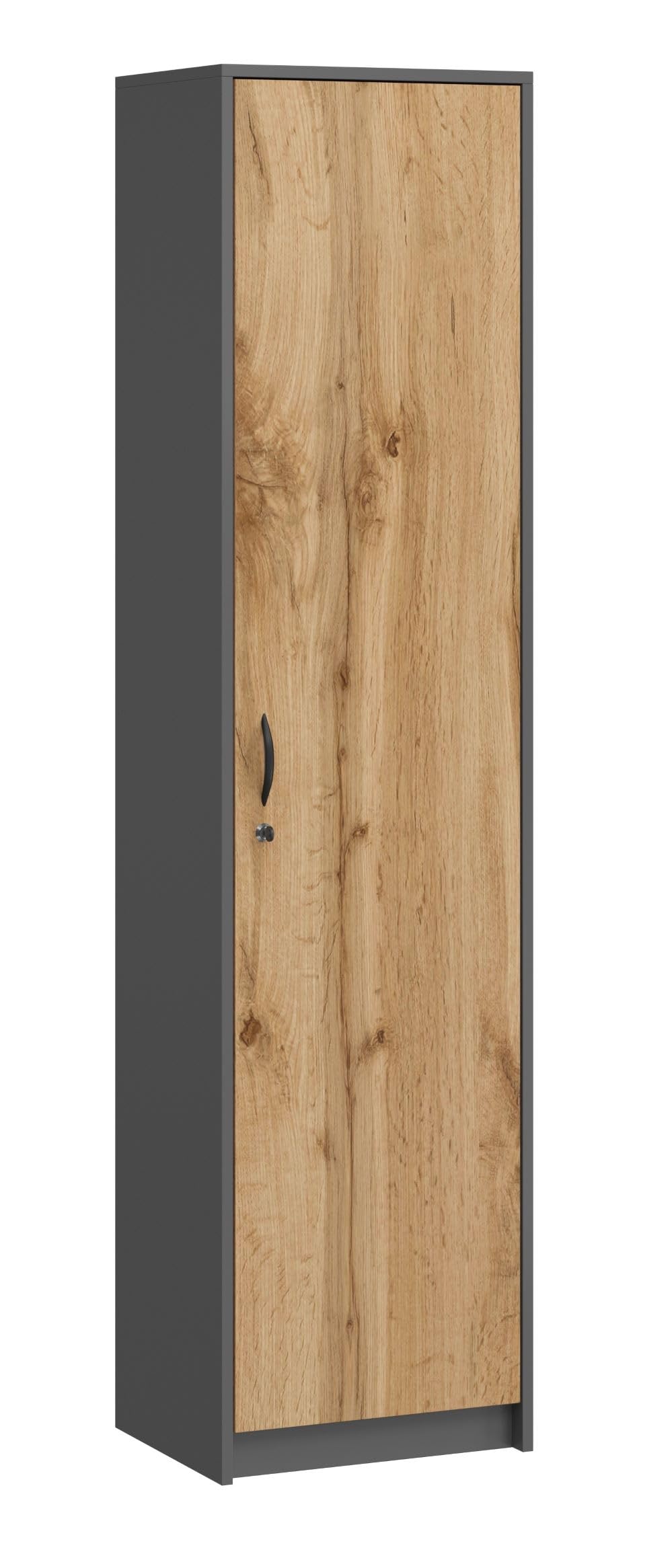 Armoire de Bureau avec Serrure - Meuble de Rangement avec 1 Porte et 5 Compartiments - Armoire Universelle pour Bureau et Maison - 180 x 44,5 x 35 cm - Graphite/chêne Wotan