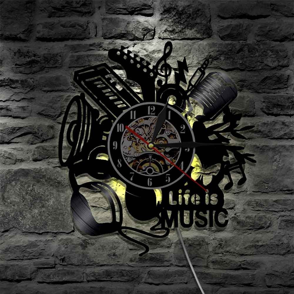 La musica è la mia vita Musica per gli appassionati di musica rock Decorazioni per la casa Orologio da parete con disco in vinile Regalo di inaugurazione della casa Orologi dal design moderno Orolog