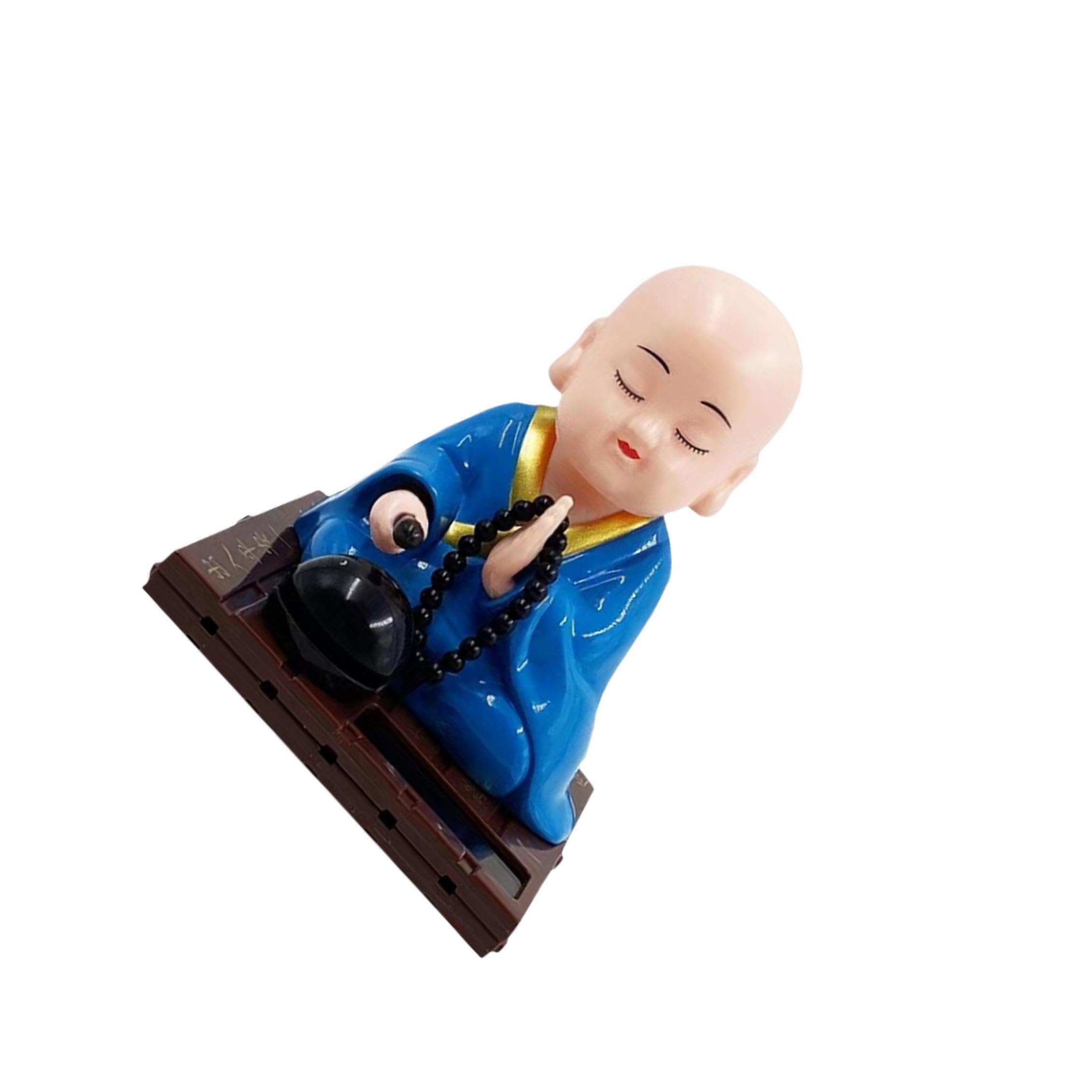 QIXCXAZ Figurine Solar Head Toys Car Dashboard Ornament Adorable Nodding Feature Adds Bright Joyful Energy To Any Environment Little Monk Figurine Solar Head, Blue, L