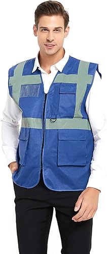 Miniatura 9 de TopTie Chaleco de seguridad de alta visibilidad de 5 bolsillos con tiras reflectantes, chaleco de uniforme de trabajo