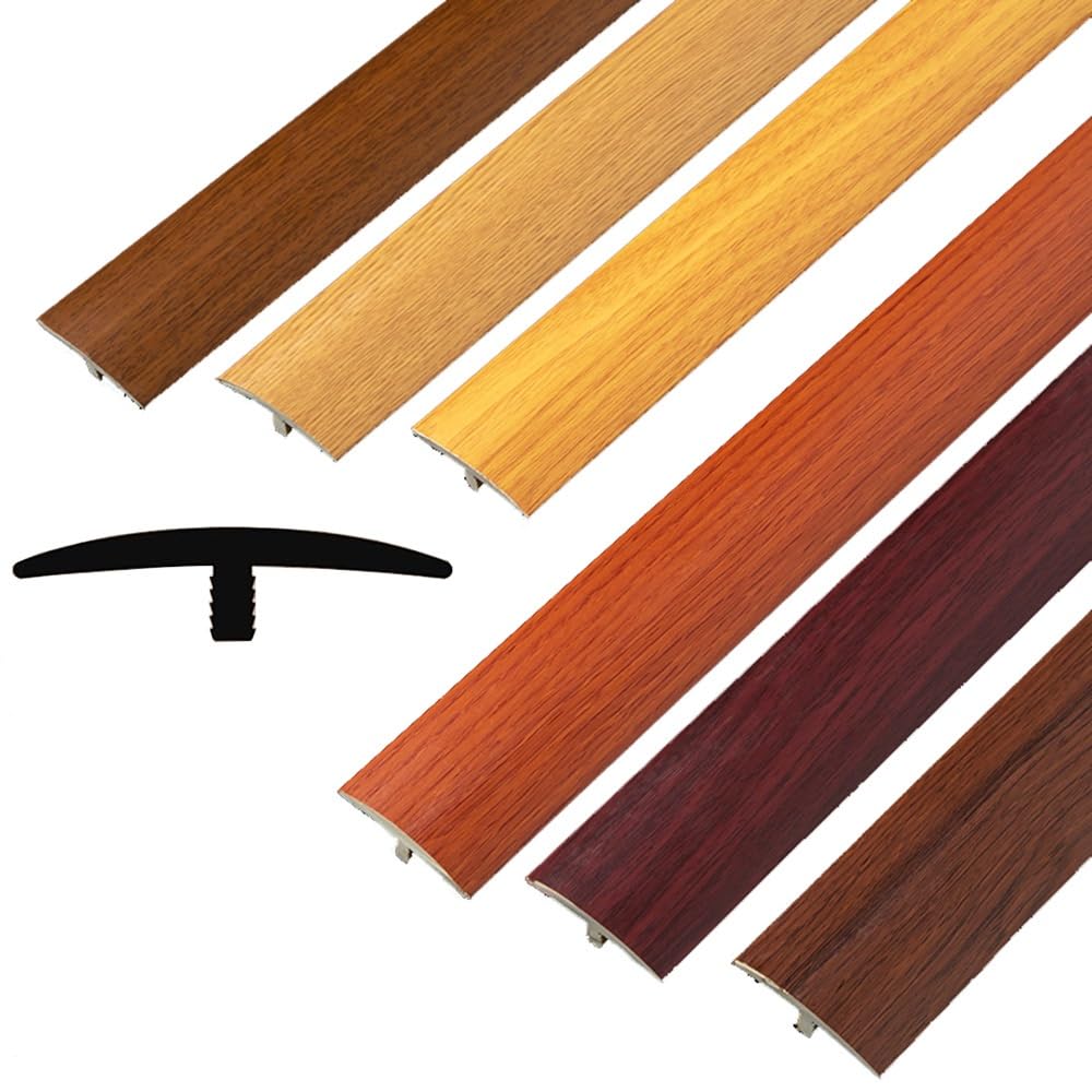 Bande de transition de sol moulée en T de 35,4 pouces, bandes de séparation plates en PVC for joindre les espaces de sol, bande de bord de sol en vinyle auto-adhésive(Maple,1Pcs)