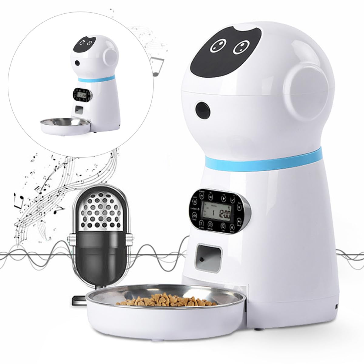 Homoyoyo Alimentador Automático para Mascotas Temporizador Digital y Robot Dispensador sin Pilas, Cuenco Inoxidable Desmontable para Gatos y Perros, Apto para Alimentación Programada