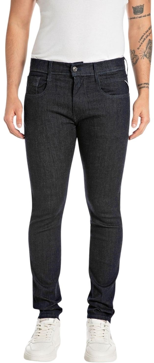 REPLAY Herren Jeans Anbass Slim-Fit Hyperflex Forever Dark mit Stretch, Blau (Dark Blue 007-1), 28W / 32L