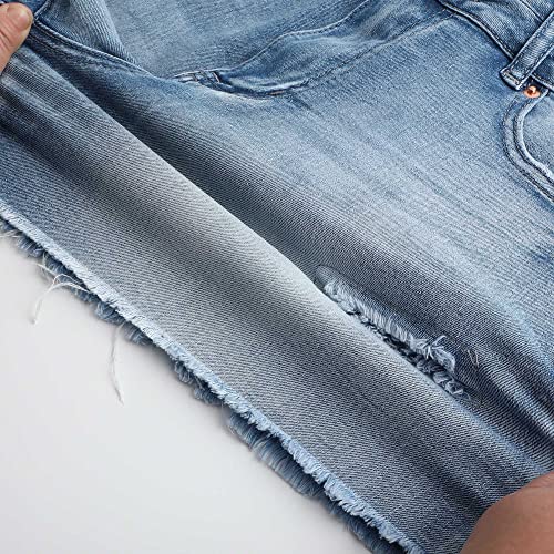 Image of THUNDER STAR Women Mid Rise Ripped Stretchy Jeans Shorts Frayed Raw Hem Casual Denim Shorts