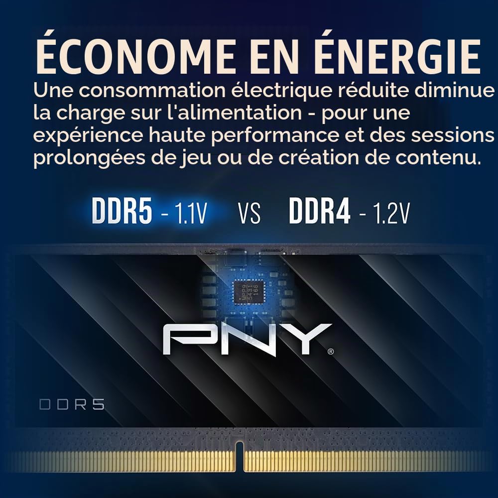 PNY Performance 32Go (2x16Go) DDR5 DRAM 5600MHz (PC5-44800) - CL46-46-46-90 (Compatible avec 5200MHz, 4800MHz), 1.1V, 262-Pin Non-ECC - Kit de mémoire pour Ordinateur Portable/Ordinateur Portable
