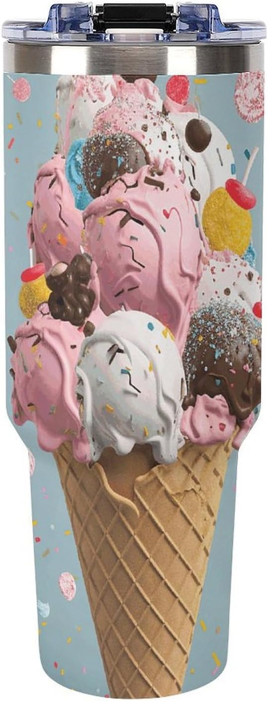 40 Oz Tumbler with Straw And Lid Sweet Ice Cream Insulated Travel Coffee Mug Stainless Steel Water Bottle Vacuum Insulated Tumblers for Sport Work Car Travel Weekends