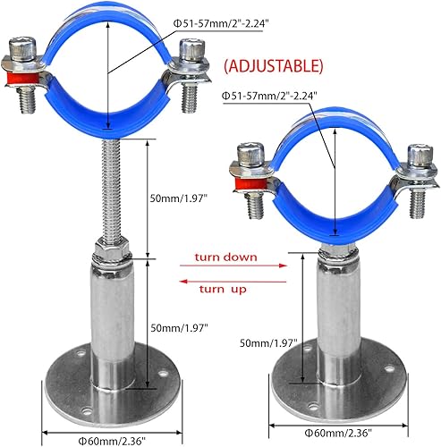 Miniatura 2 de Soportes de tubería de montaje en techo para montaje en pared, abrazaderas de tubo ajustables de acero inoxidable 304, 2 piezas adecuadas para