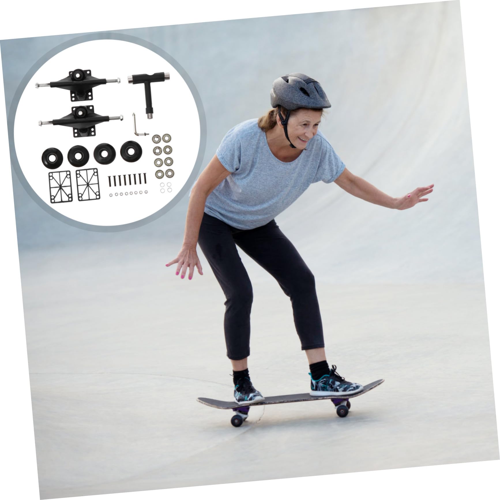 Abaodam Kit Complet de Pont de Skateboard Camions en Alliage D'aluminium et Roues PU, Accessoires Faciles à Installer pour Skateurs, Charge Résistante et Clé Incluse Plusieurs Styles