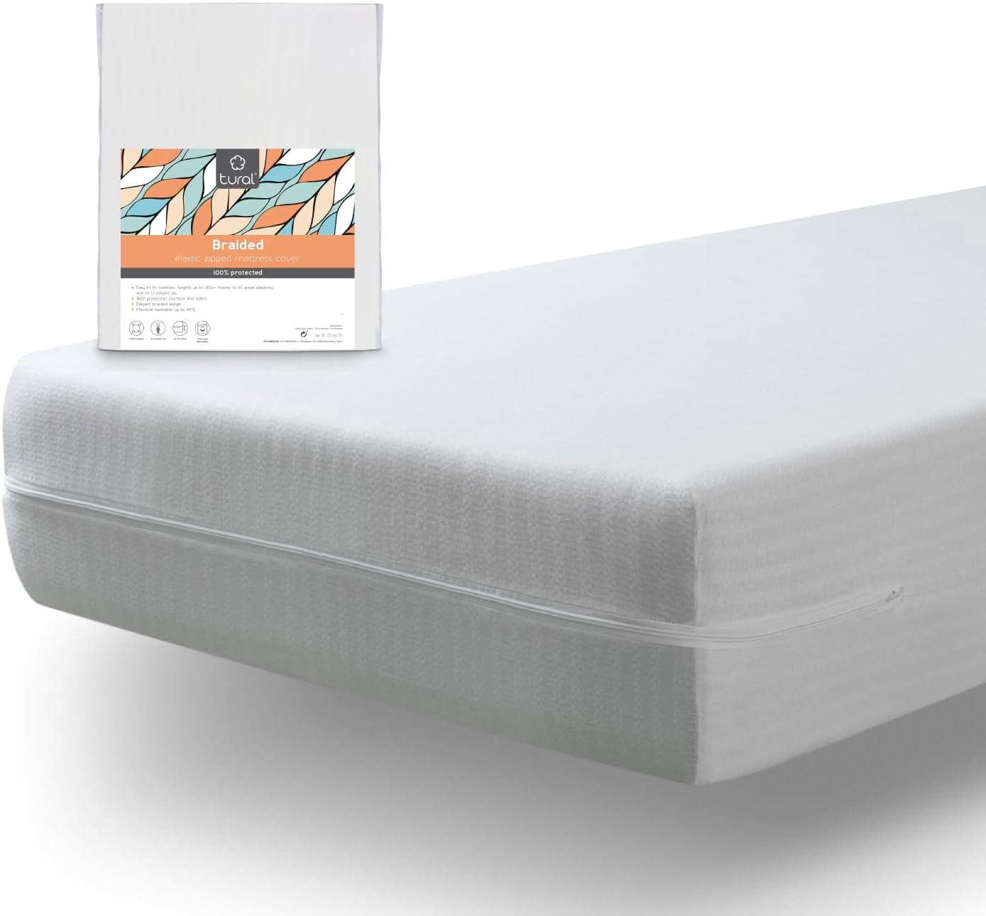 Tural Mattress Encasement 135x190/200cm Double Size Extra Elastic Resistant Zipped