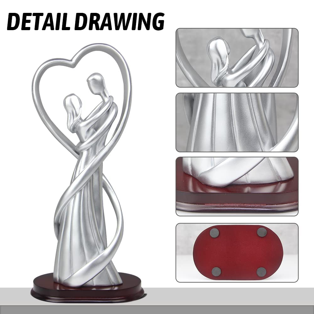 Norrclp Statua di coppia decorativa moderna, decorazione per San Valentino, scultura di coppia per soggiorno, hotel, appartamento, ottima scelta regalo di nozze (argento)