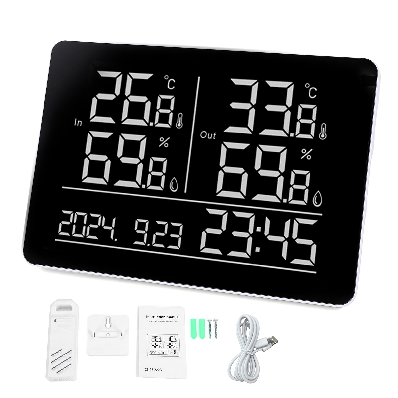 Fafeicy Termometro Wireless per Interni Ed Esterni, Igrometro Digitale con Monitoraggio dell'umidità della Temperatura e Avvisi Portata 500 Piedi Alimentato Tramite USB